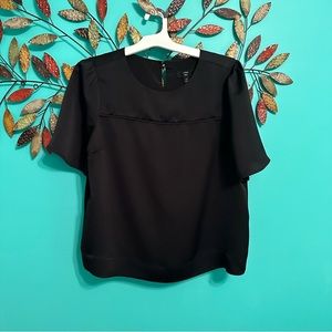 J Crew Black Satin Short Sleeve Blouse